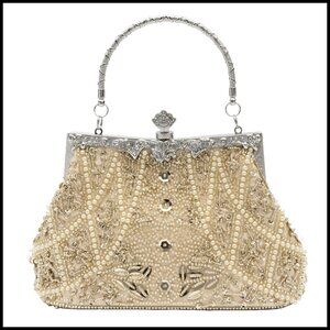 Vintage Floral Beaded Evening Clutch Elegant Formal Party Wedding Prom